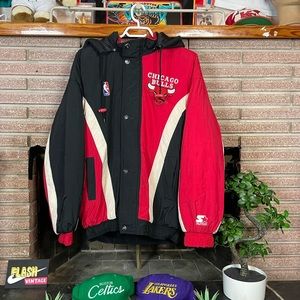 Vintage 90s NBA Chicago Bulls Quilted Full Zip Split Starter Jacket Size S